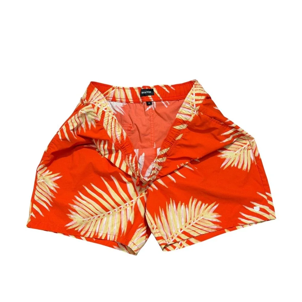 Brixton Tropical Palm Print Swim Board Shorts Orange 5